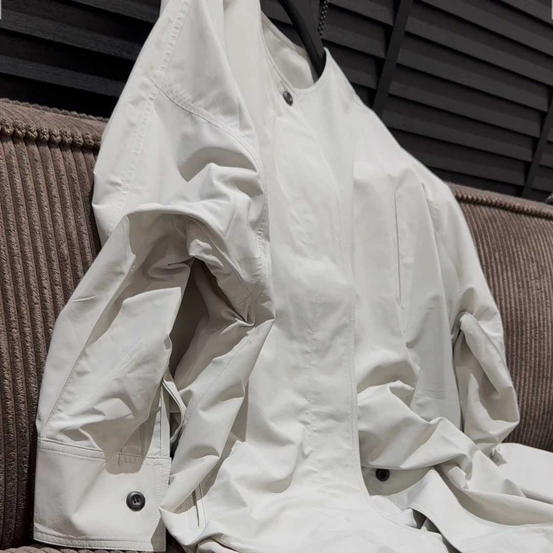 【HAV】新款时髦简约圆领单排扣长袖风衣外套