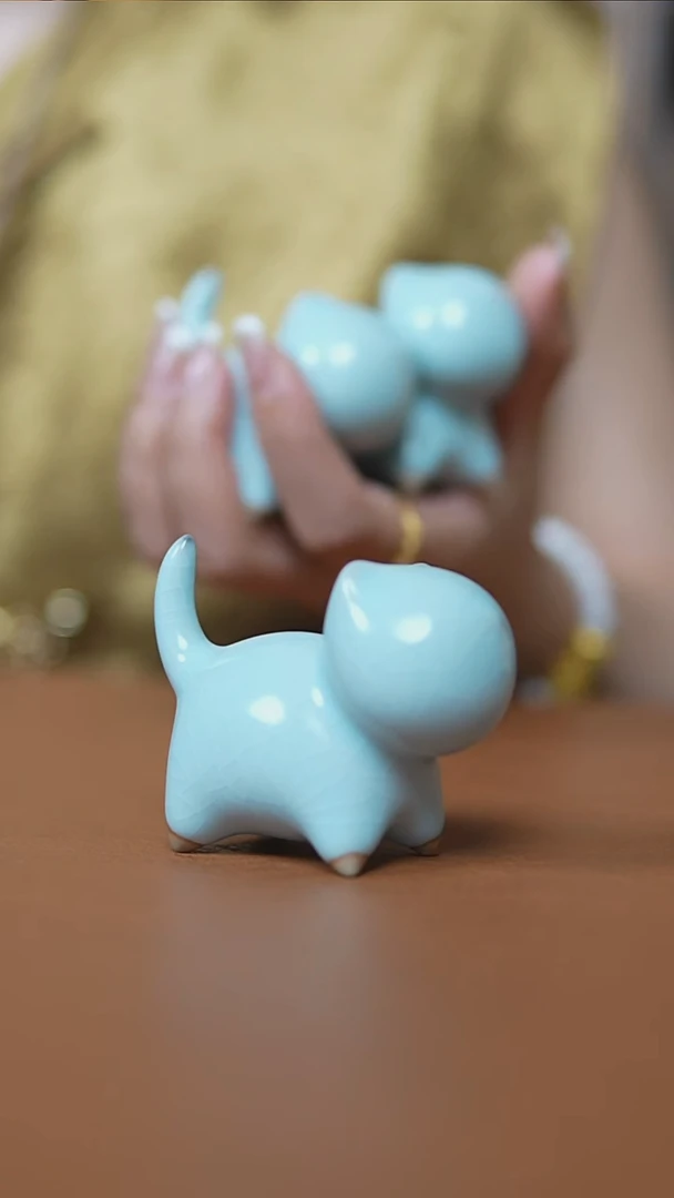 瓷片仿古月白小猫咪茶宠微瑕