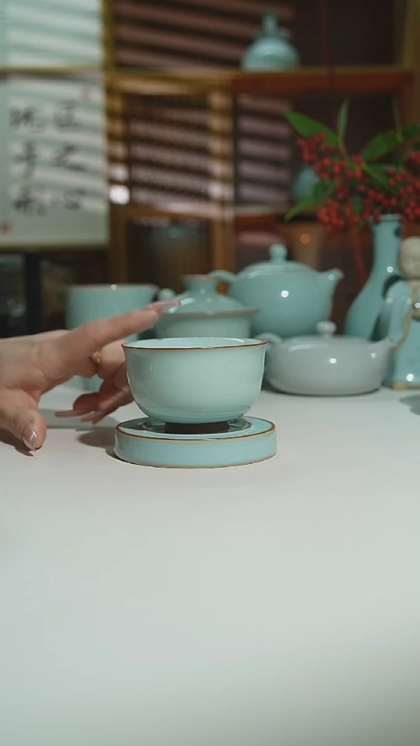 珑匠天青云亭杯加双线杯垫一级