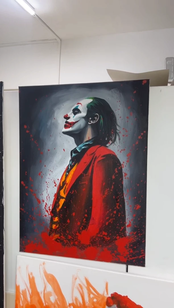 丙烯画杰**年大树老师小丑加框