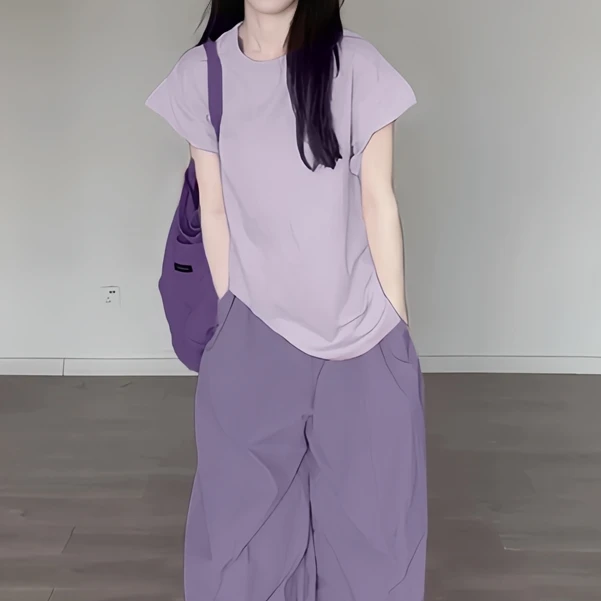 俏玉叶夏季新款洋气显瘦减领宽松多巴胺打底衫飞飞袖设计感T恤女