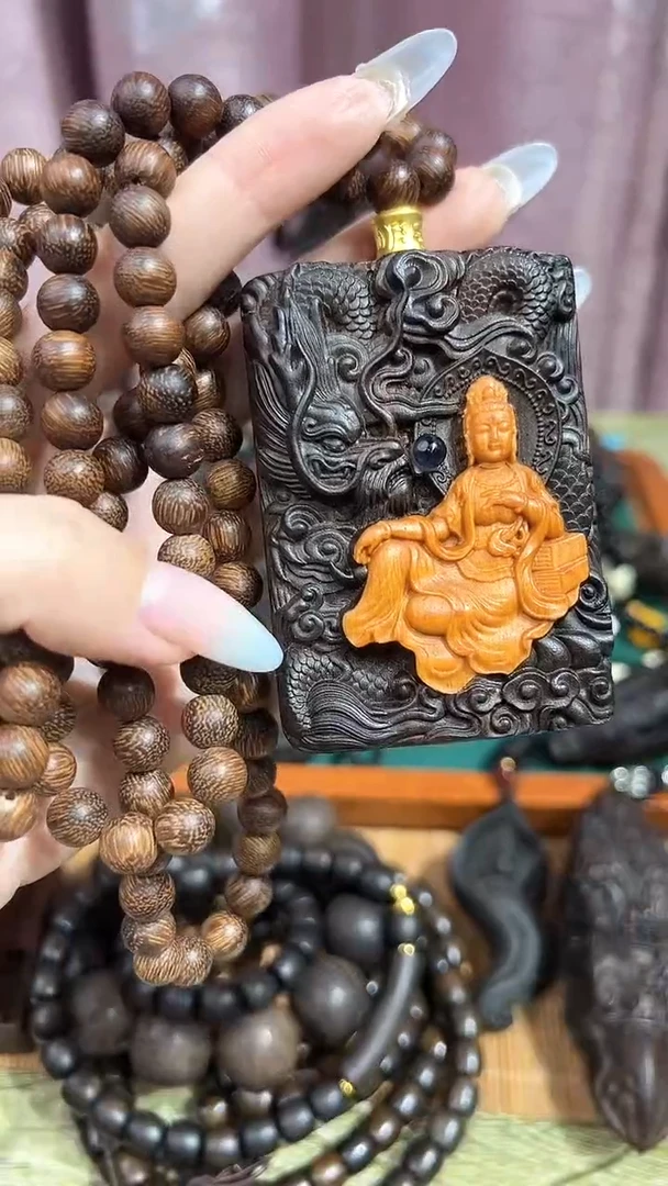 【闪购商品】贡木黄杨木镶嵌御龙观音赠送108颗39.99