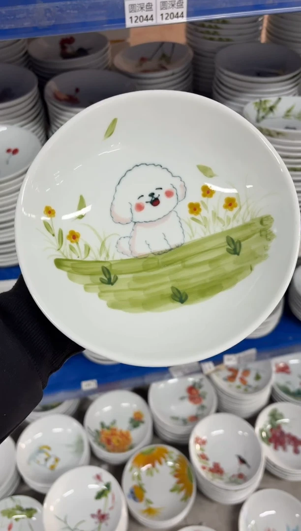 瓷片景德镇高温陶瓷食品级手绘釉中彩-圆深盘