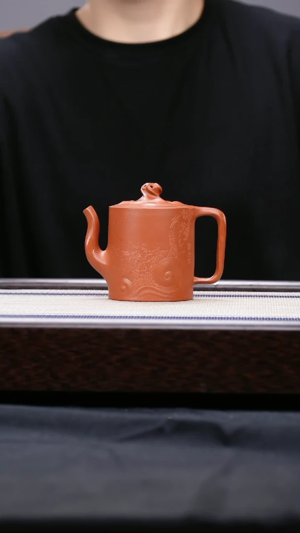 【闪购商品】紫砂茶壶原矿紫泥  观沧海 刻绘