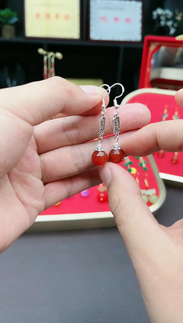 【闪购商品】南红玛瑙耳饰银S925镶嵌730000