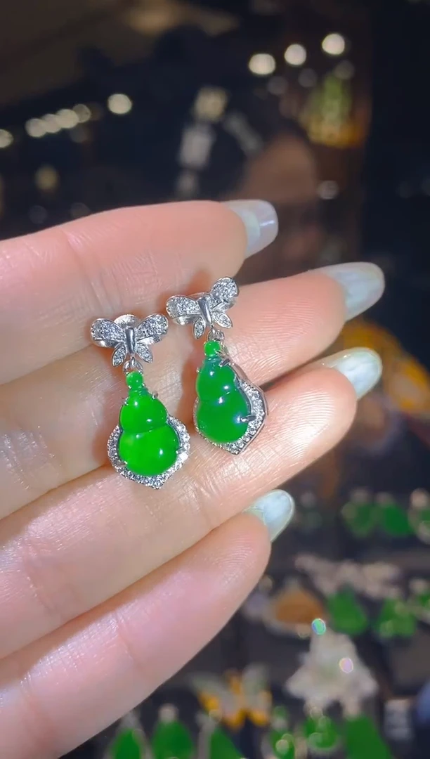 【闪购商品】翡翠耳饰银S925镶嵌018       （多样性发货）