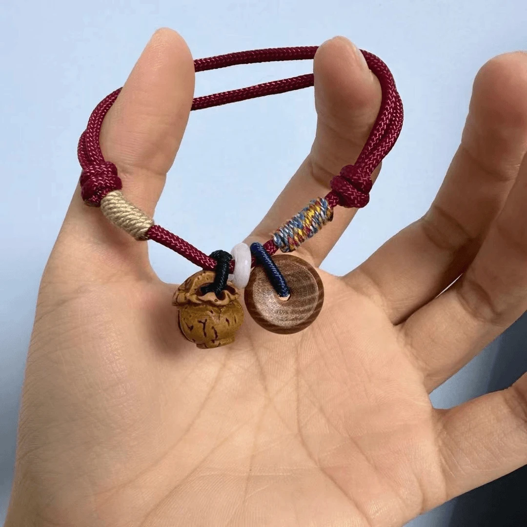 非金属布艺手链 非金属布艺手链 保真老桃木桃篮平安扣手绳孕妇儿