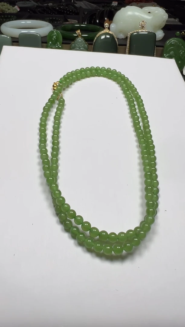 颈饰未镶嵌和田玉（碧玉）【老马】和田玉碧玉小米珠长链约4mm