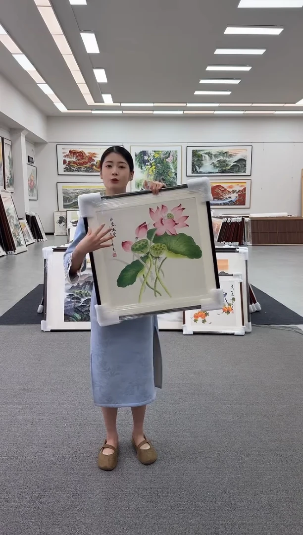 国画手绘  荷花   60*60