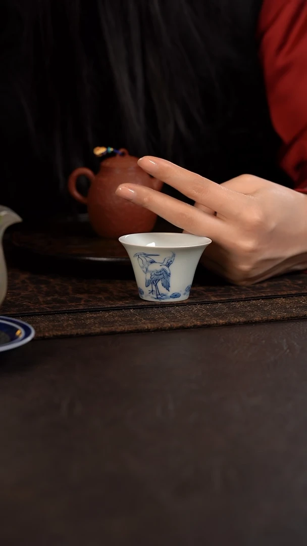 【闪购商品】杯HLX陶瓷青花手绘白鹭两只