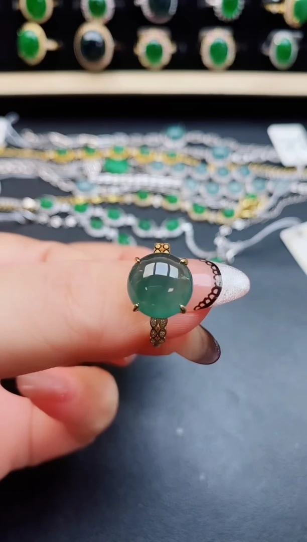 翡翠戒指银S925镶嵌50805