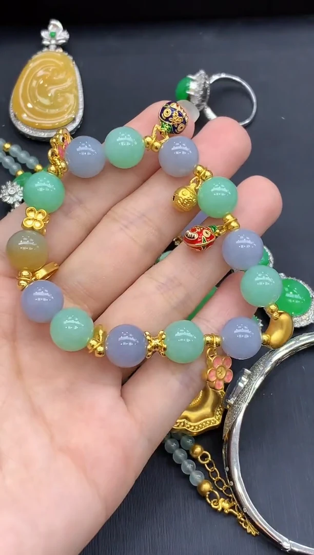 足金镶嵌手链翡翠654-中国好珍宝