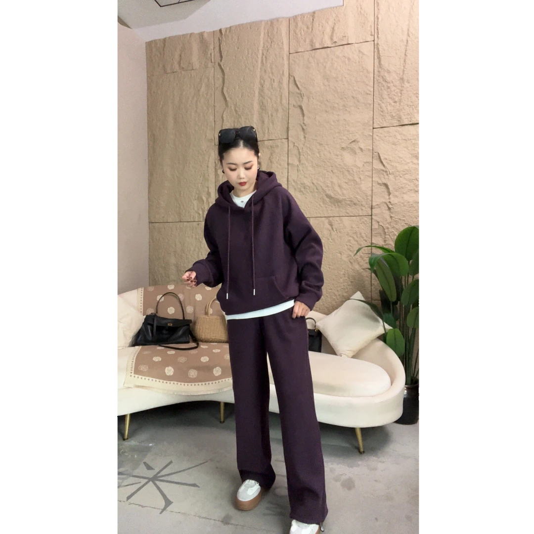 新款连帽加绒套装-宽松休闲时尚减龄高品质套装2536款