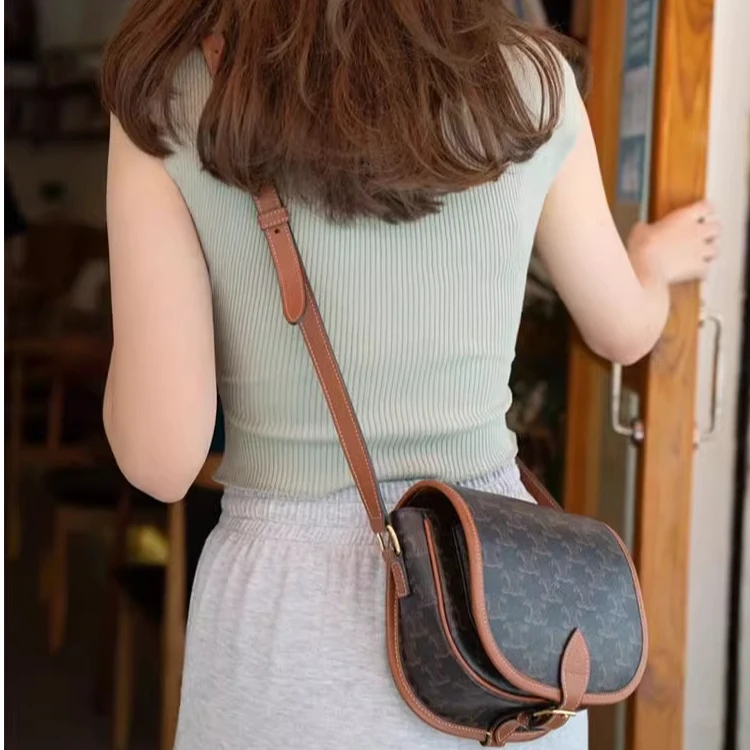 凯旋门马鞍包包2025新款时尚老花半圆小包复古高级感小众斜挎包女