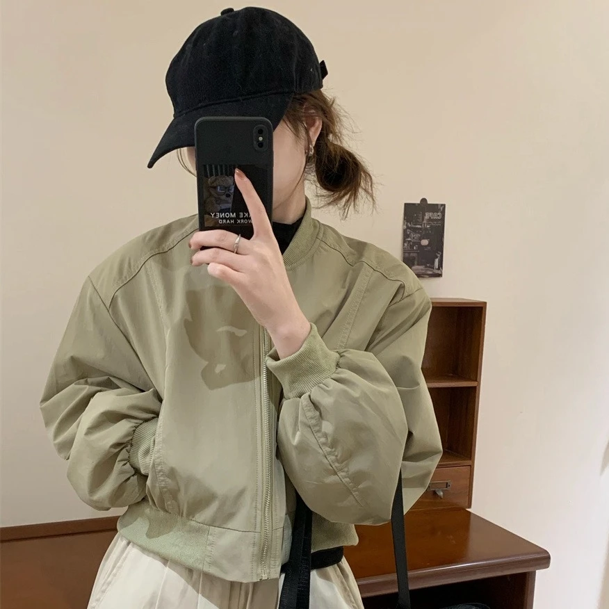 2025秋季简约时尚棒球服短款宽松休闲百搭小个子外套立领夹克显高