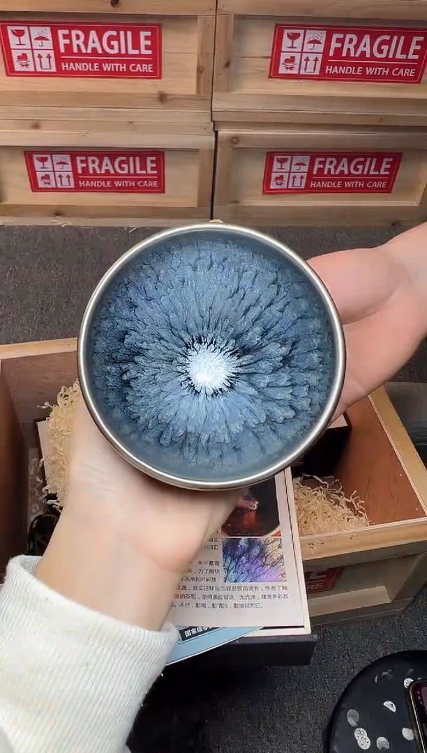 茶盏银蓝百花 建窑建盏主人杯