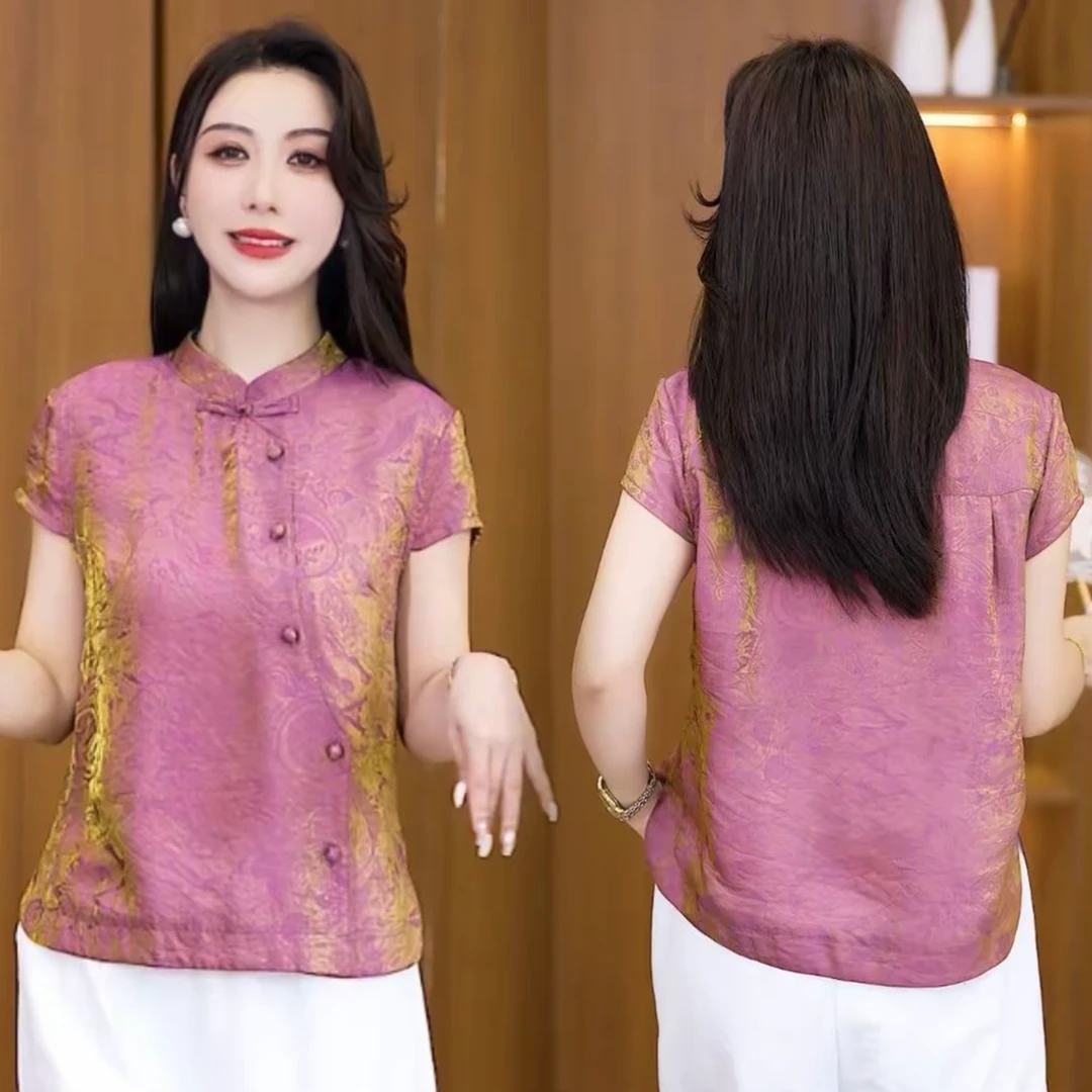 现货-运费补贴2025百搭减龄优雅时尚中式洋气夏季国风复古上衣