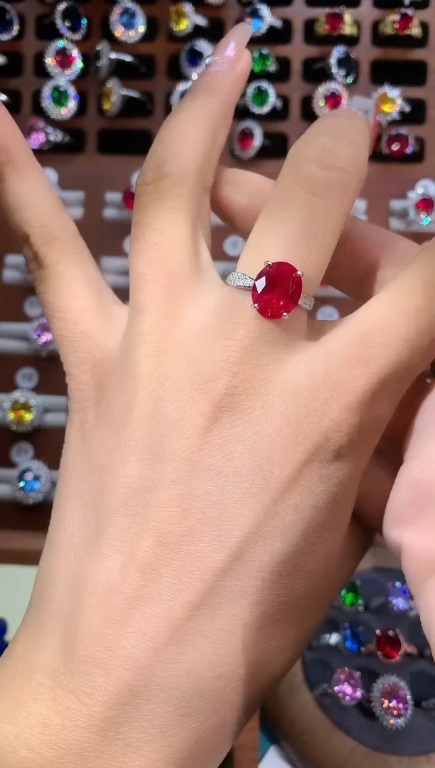 无925银鸽血红色戒指1012