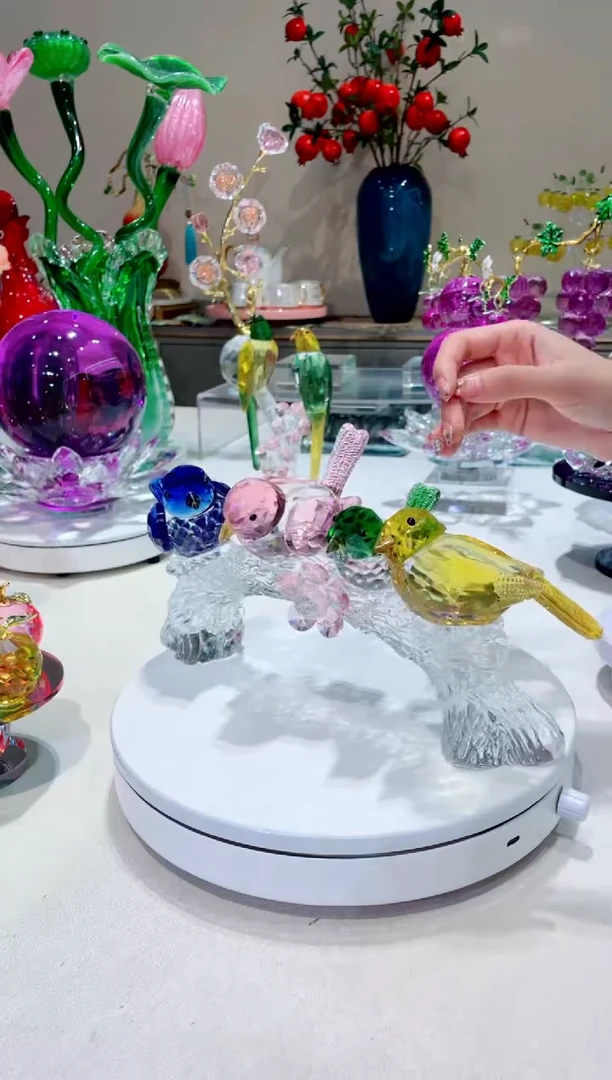 手工艺品琉璃水晶四只喜鹊摆件