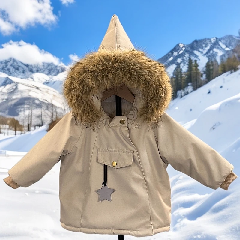 儿童棉袄棉服加绒夹棉2024新版精灵帽男宝宝女宝宝冬季外套