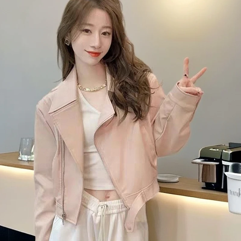 新款网红爆款春秋短款皮衣外套女时尚显瘦气质翻领PU显瘦百搭夹克