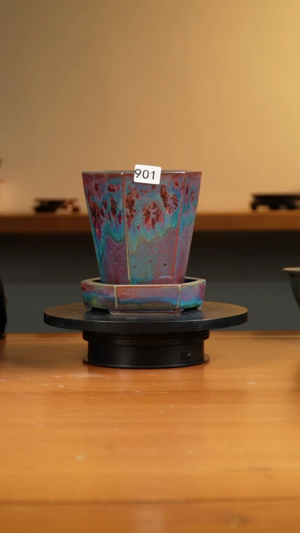 暑*901窑变六方花盆16.5/15.4/14 13.5/11