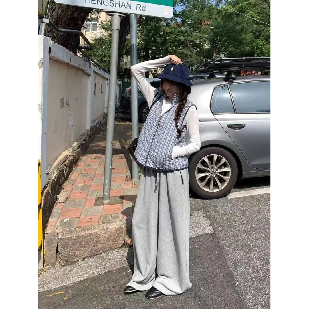 韩系慵懒宽松休闲百搭阔腿直筒裤秋冬抽绳卫衣休闲裤61861