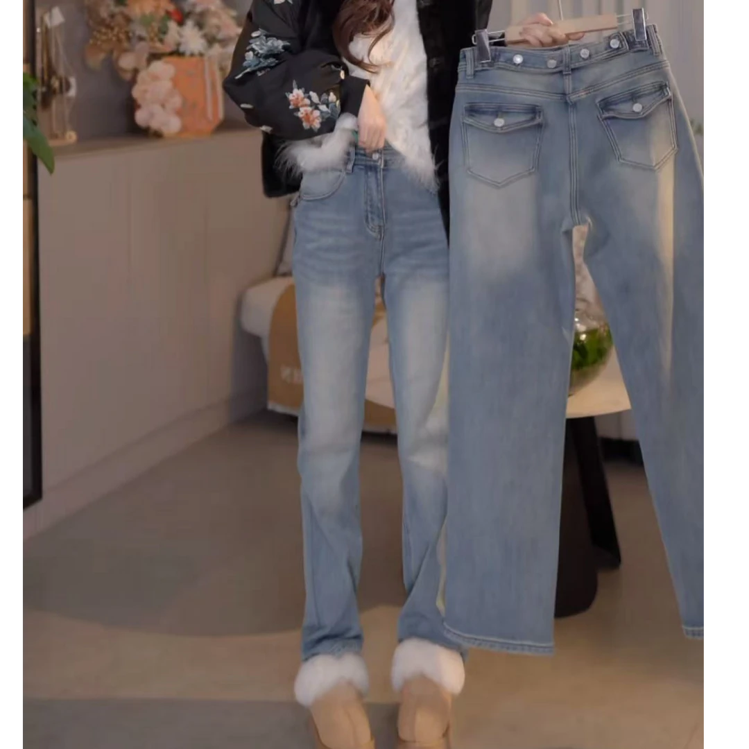 『舒适牛仔X』设计显瘦百搭时尚加绒牛仔裤6729