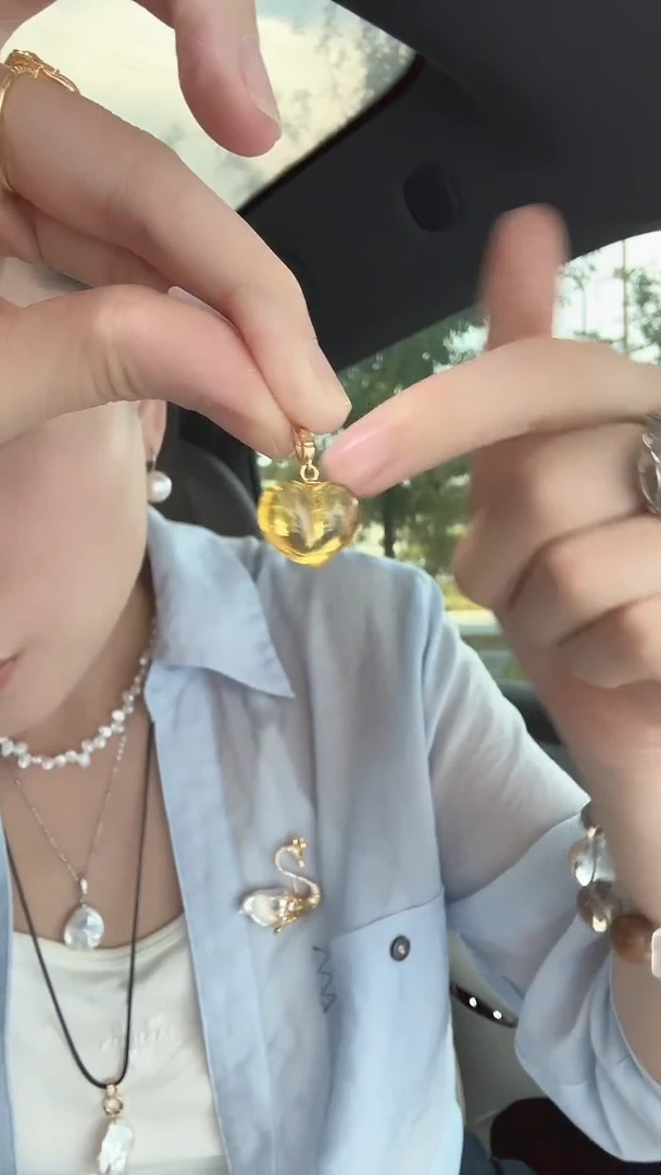 蜜蜡吊坠(不含链)银S925镶嵌爱心蜜蜡万能扣吊坠