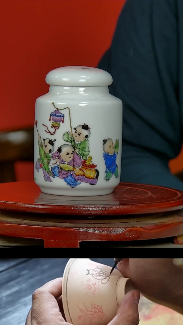 【闪购商品】014民间艺人童子画片茶叶罐