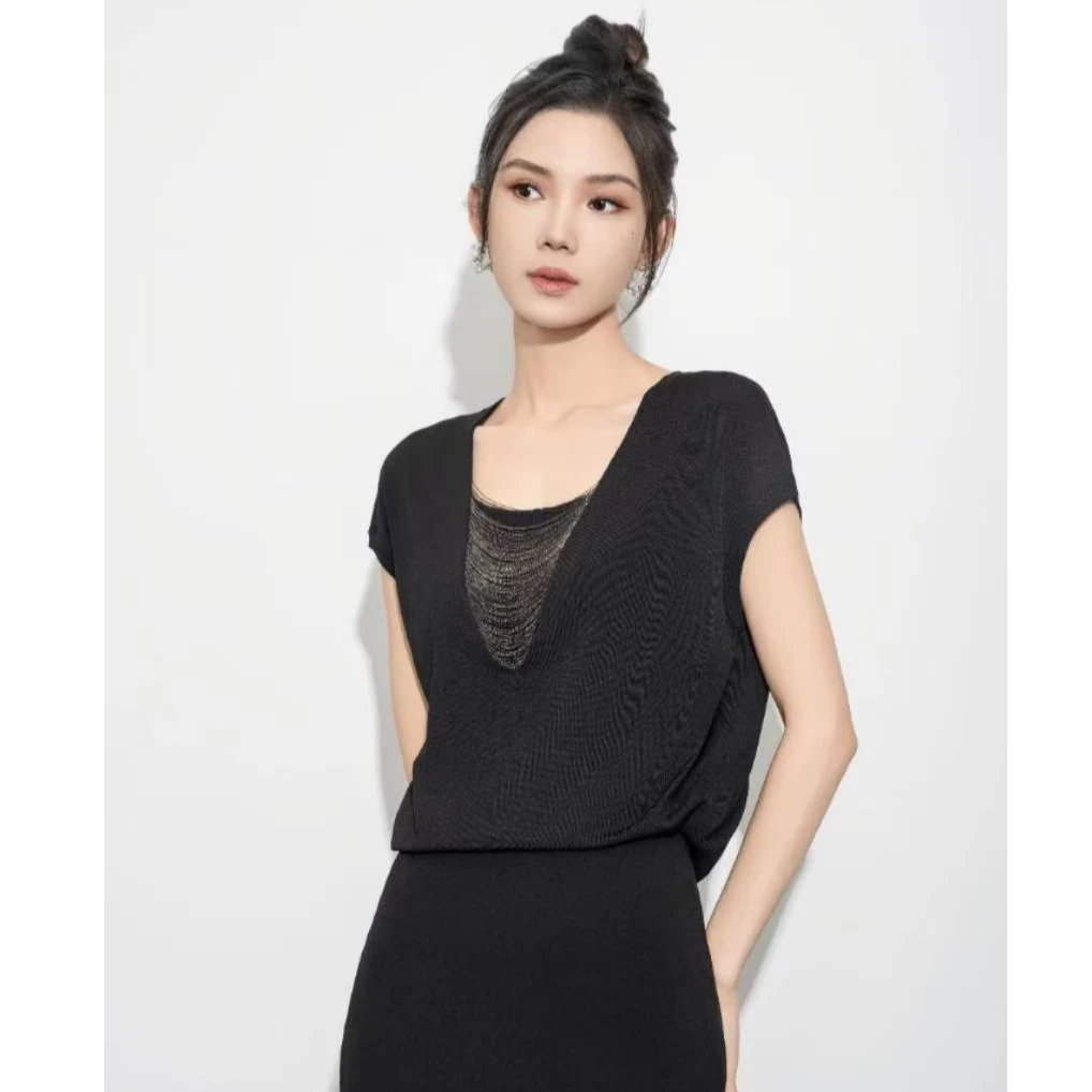 AMASS/阿玛施夏季镂空链条气质百搭时尚清爽修身显瘦T恤女5399192
