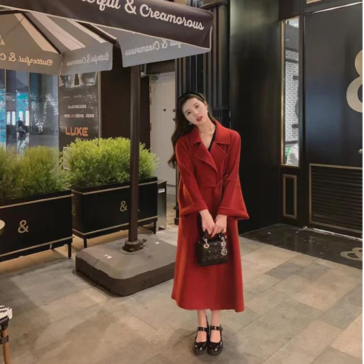 【现货西西里大衣】正品女装红色羊毛大衣时尚结婚网红气质显瘦外套