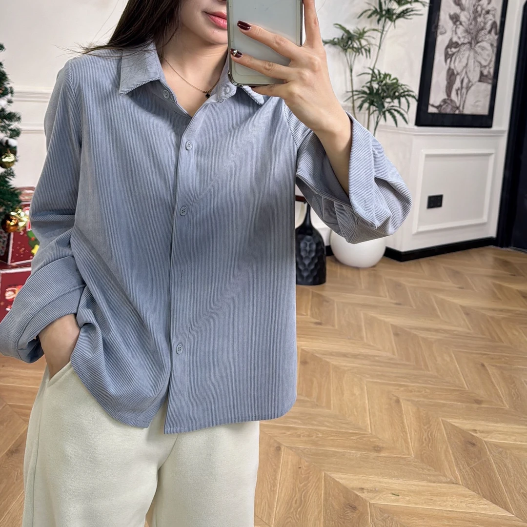 【PGXIAOM】小二定制极简风蓝色衬衣CY9673