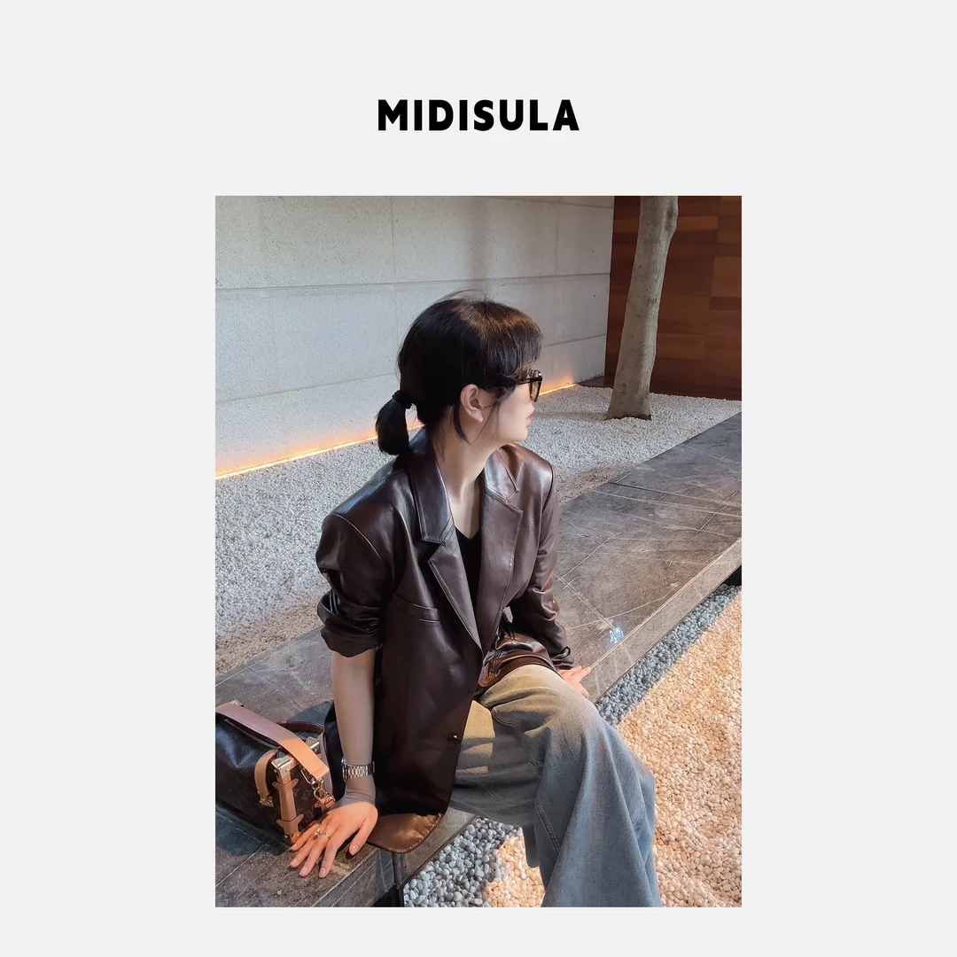 【H.MDSL】高级气质翻领宽松显瘦炸街绵羊皮西装春游外套#0054