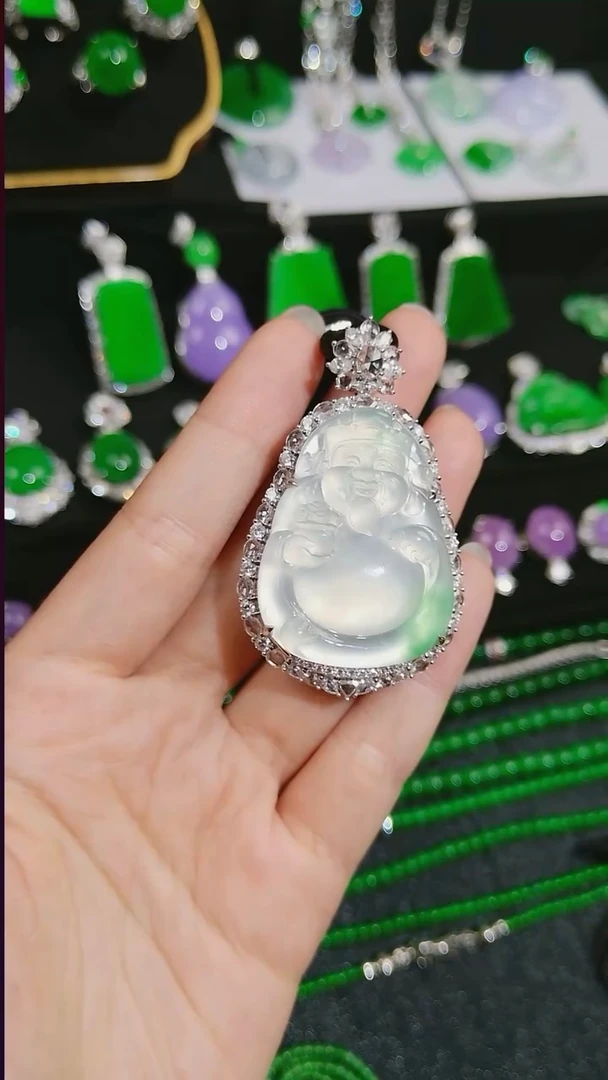 吊坠(不含链)18K金镶嵌翡翠财神