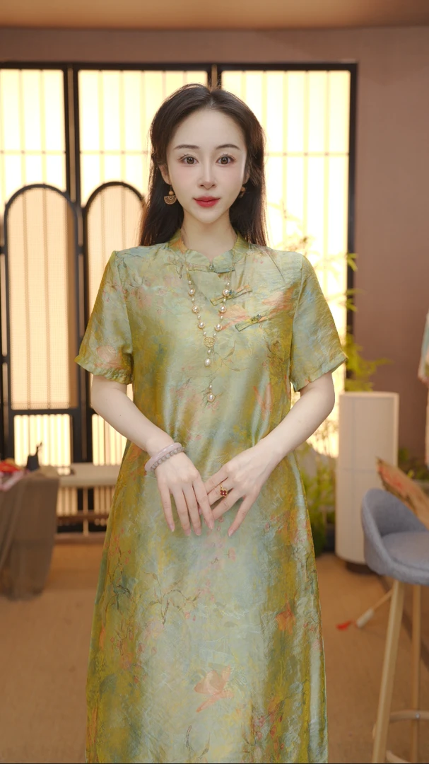 2025新中式改良中式斜襟春夏季女装宽松连衣裙FB2506025