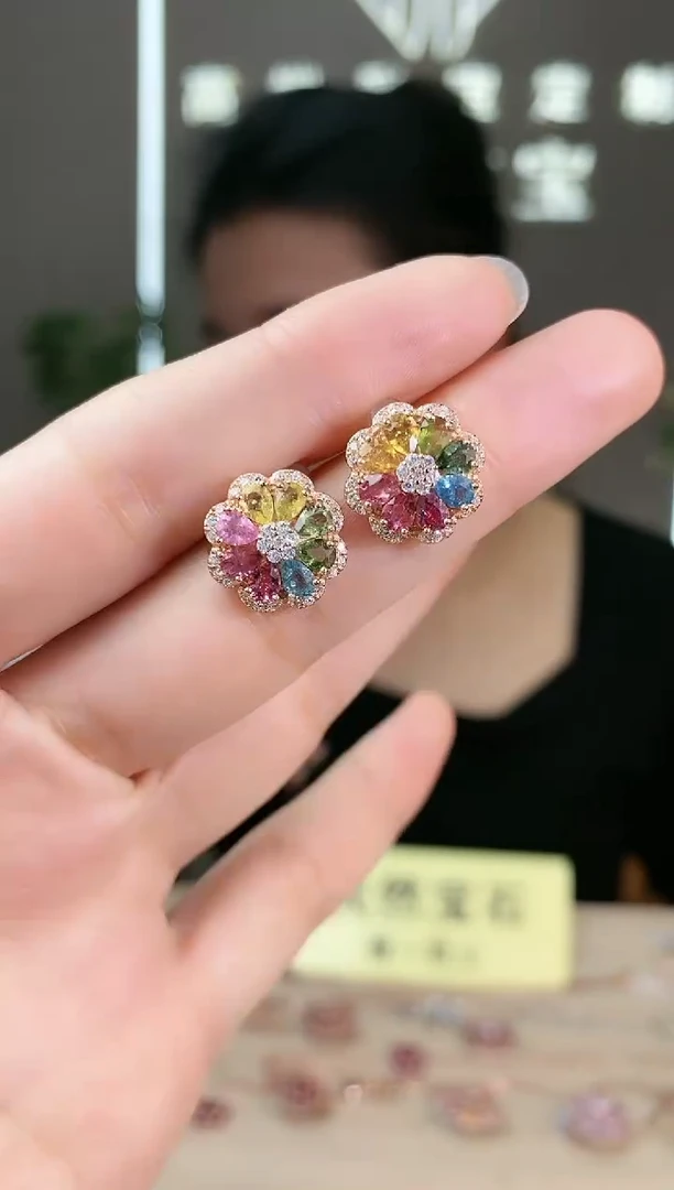 【闪购商品】碧玺耳饰银S925镶嵌耳饰