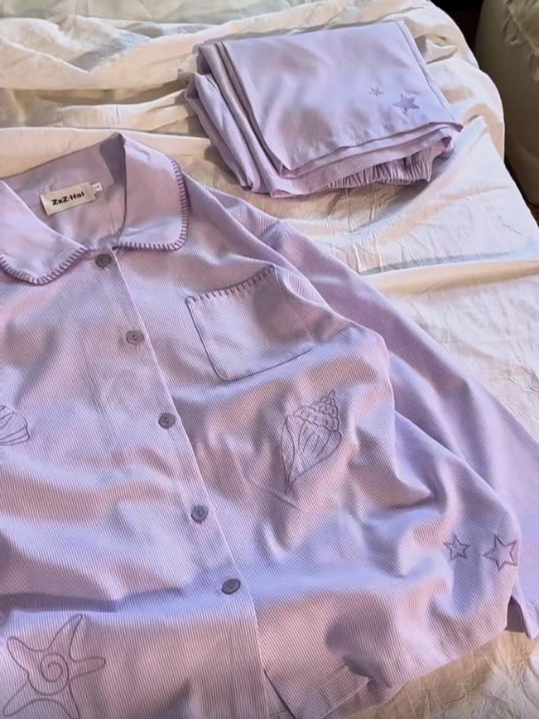 【DMXJ大梦想家】甜美少女海星条纹睡衣女款秋季新款宽松家居服套装