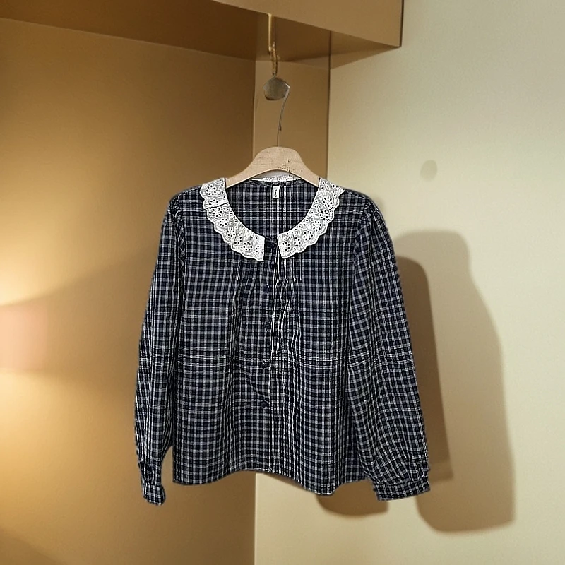 8652格子衬衫女款春季气质长袖洋气时尚百搭简约显瘦格子衬衫