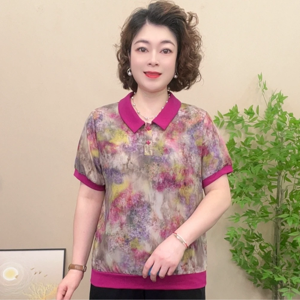 短袖夏季薄款妈妈装流行雪纺时尚潮牌宽松夏装女独特漂亮小衫上衣