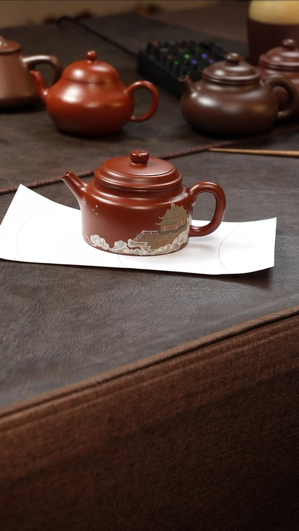 茶壶紫砂壶·17朱泥泥绘德钟160cc