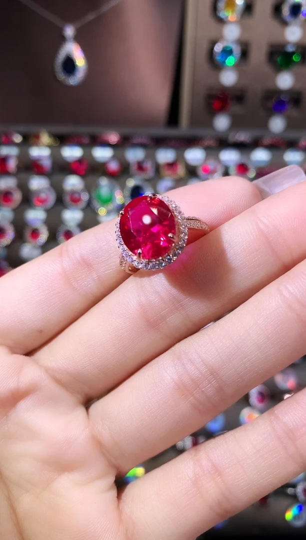 无925银鸽血红色戒指