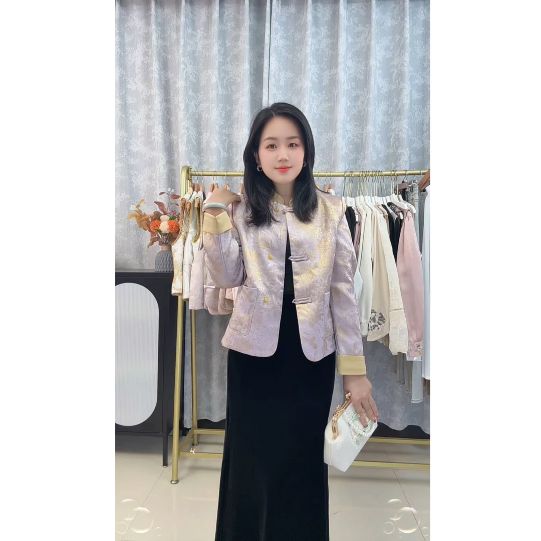 FJ秋季女长袖厚款圆领短外套新中式时尚设计师１５０款