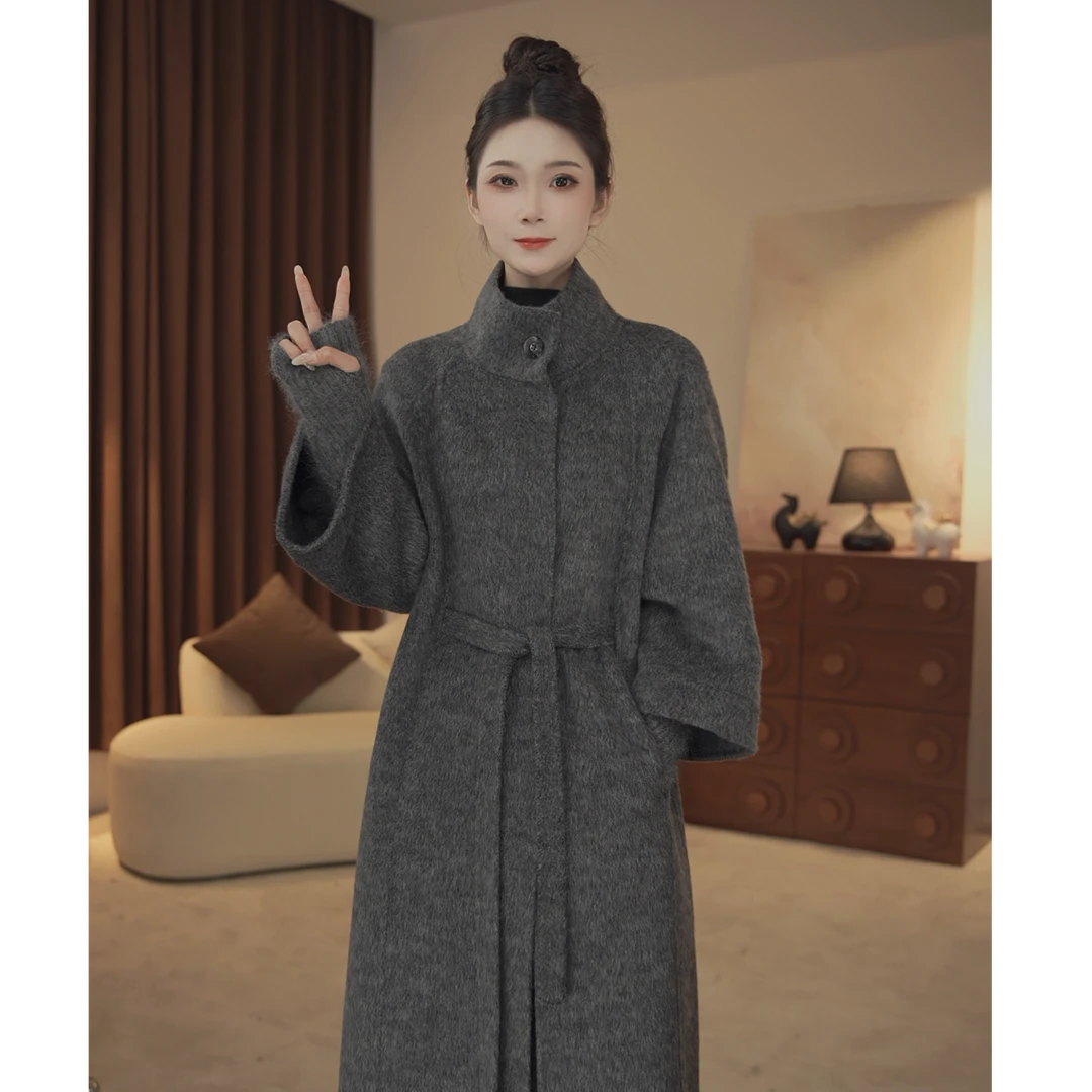 【张卿卿】秋冬新款苏力羊驼韩系气质百搭中长款腰带宽松女装显瘦