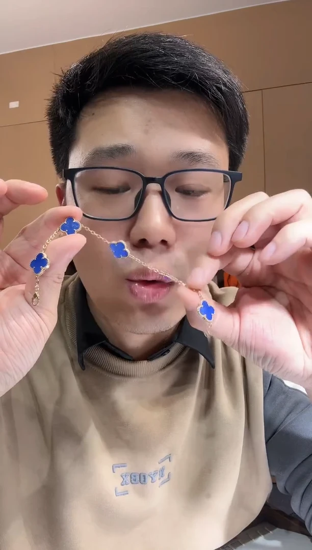 【闪购商品】玛瑙/玉髓手链18K金镶嵌蓝色k黄，五花手链GHJ