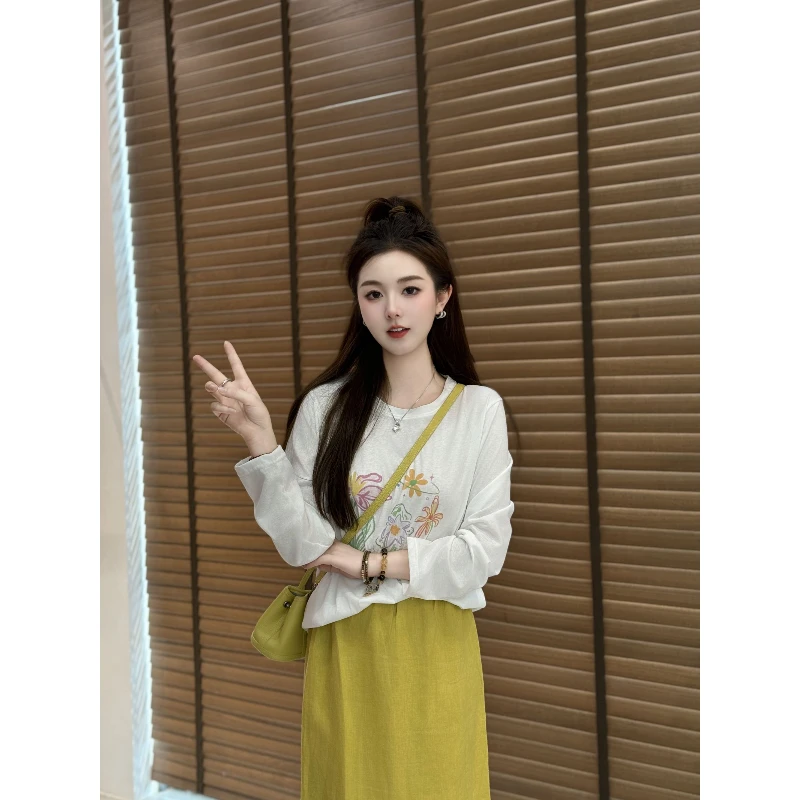 宿慕SUMU 夏季韩版防晒T恤2025新5-23休闲女士套头圆领上衣0194