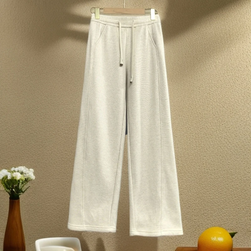 加绒加厚香蕉裤女秋冬季抽绳高腰宽松休闲垂感直筒阔腿裤KZ746