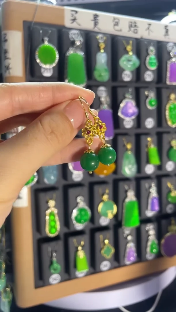 翡翠银S925镶嵌耳饰012