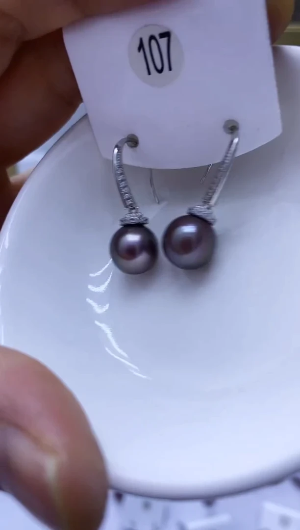 银S925镶嵌耳饰淡水珍珠107