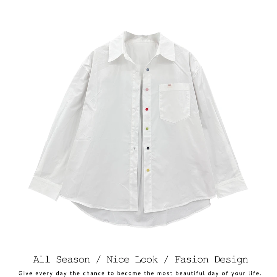 233 早春季彩色纽扣长袖衬衫外套女2025年新款开衫衬衣上衣#9027